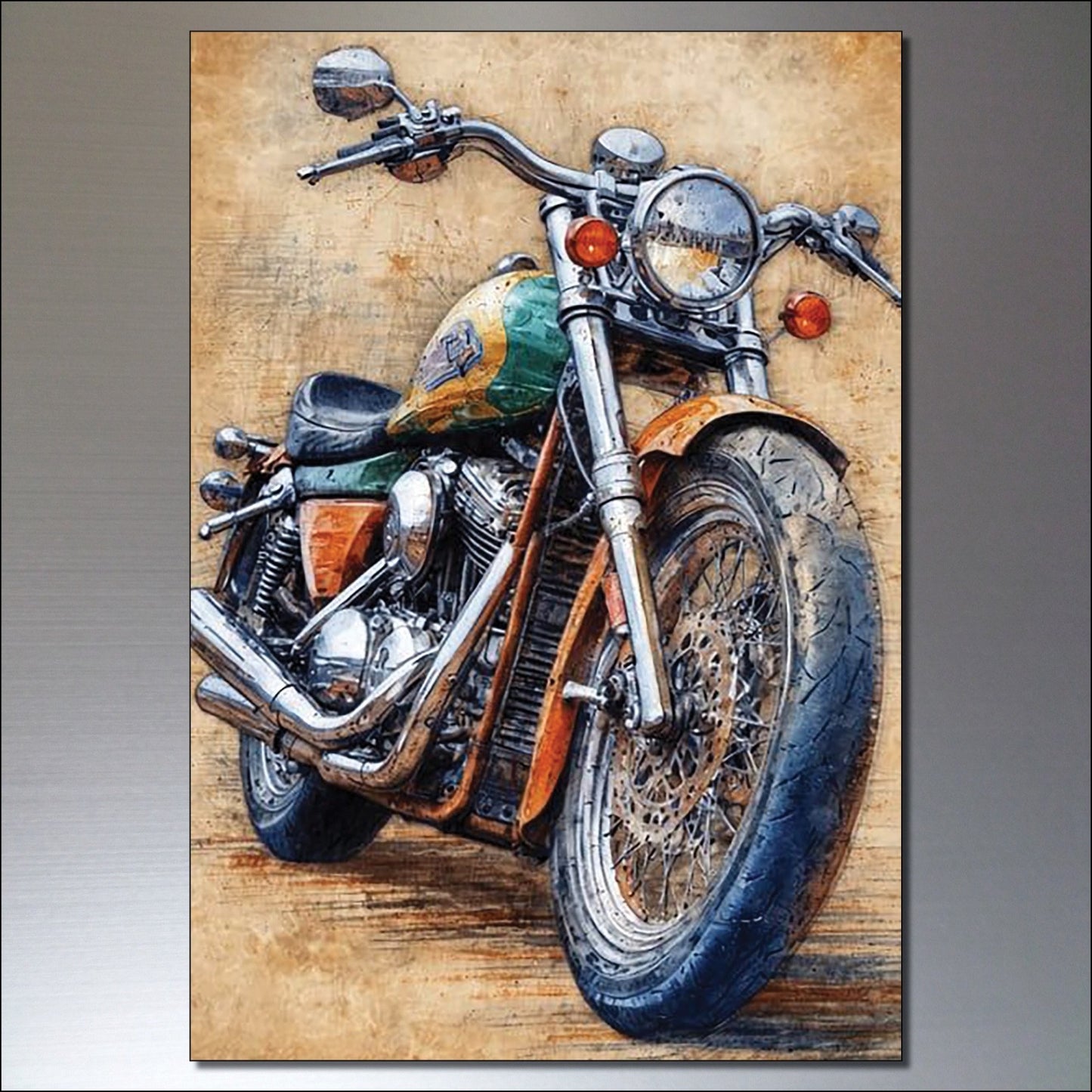 Set of 8 vintage motorbike sketch fridge magnets featuring classic motorcycle illustrations for decorative kitchen accessories.
