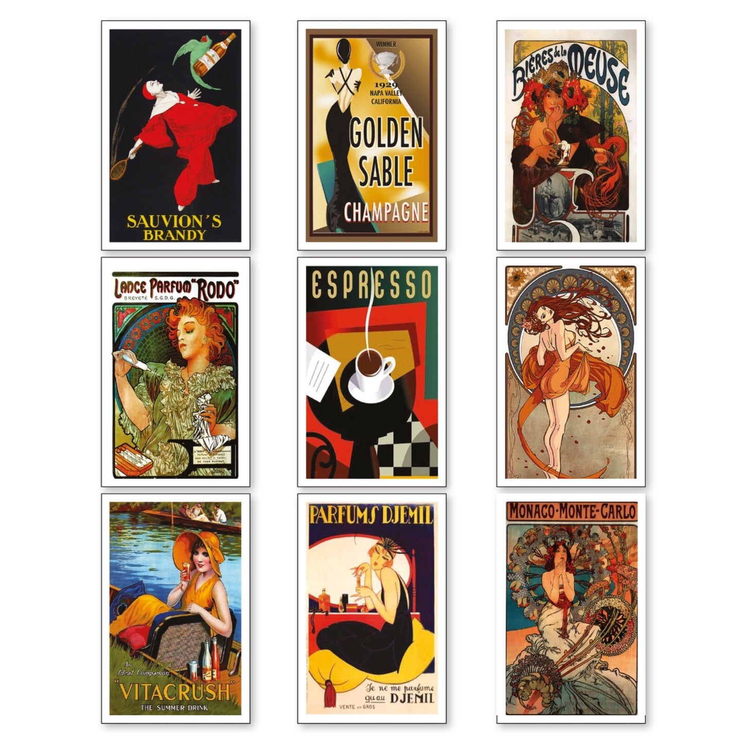 Set of nine vintage retro fridge magnets by Bubbadoodoo featuring colorful advertising and nostalgic designs, perfect for decorating refrigerators.