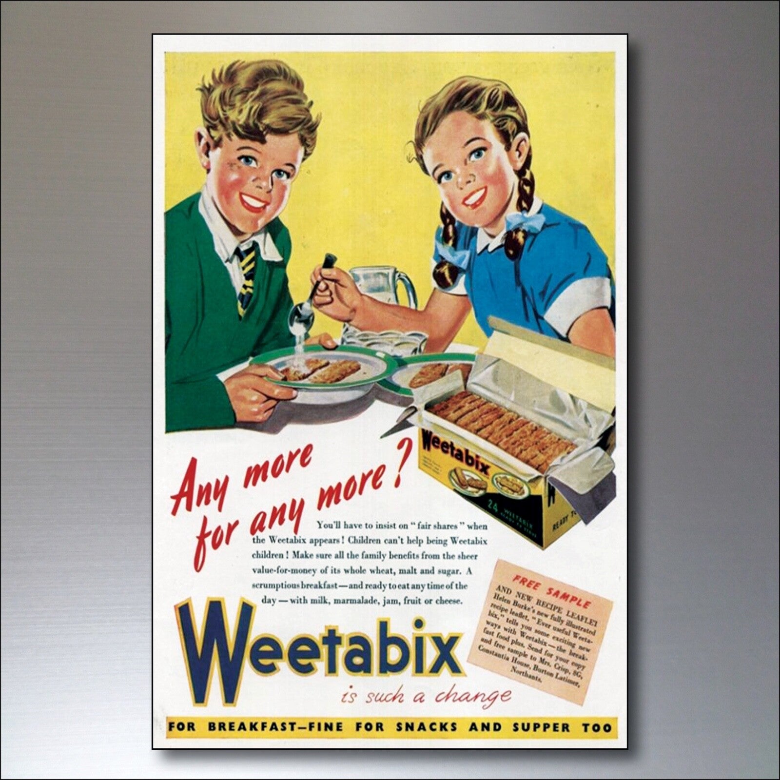 Set of 8 vintage fridge magnets featuring Meat Free adverts and posters with a retro vegetarian theme, Unbranded kitchen decor.