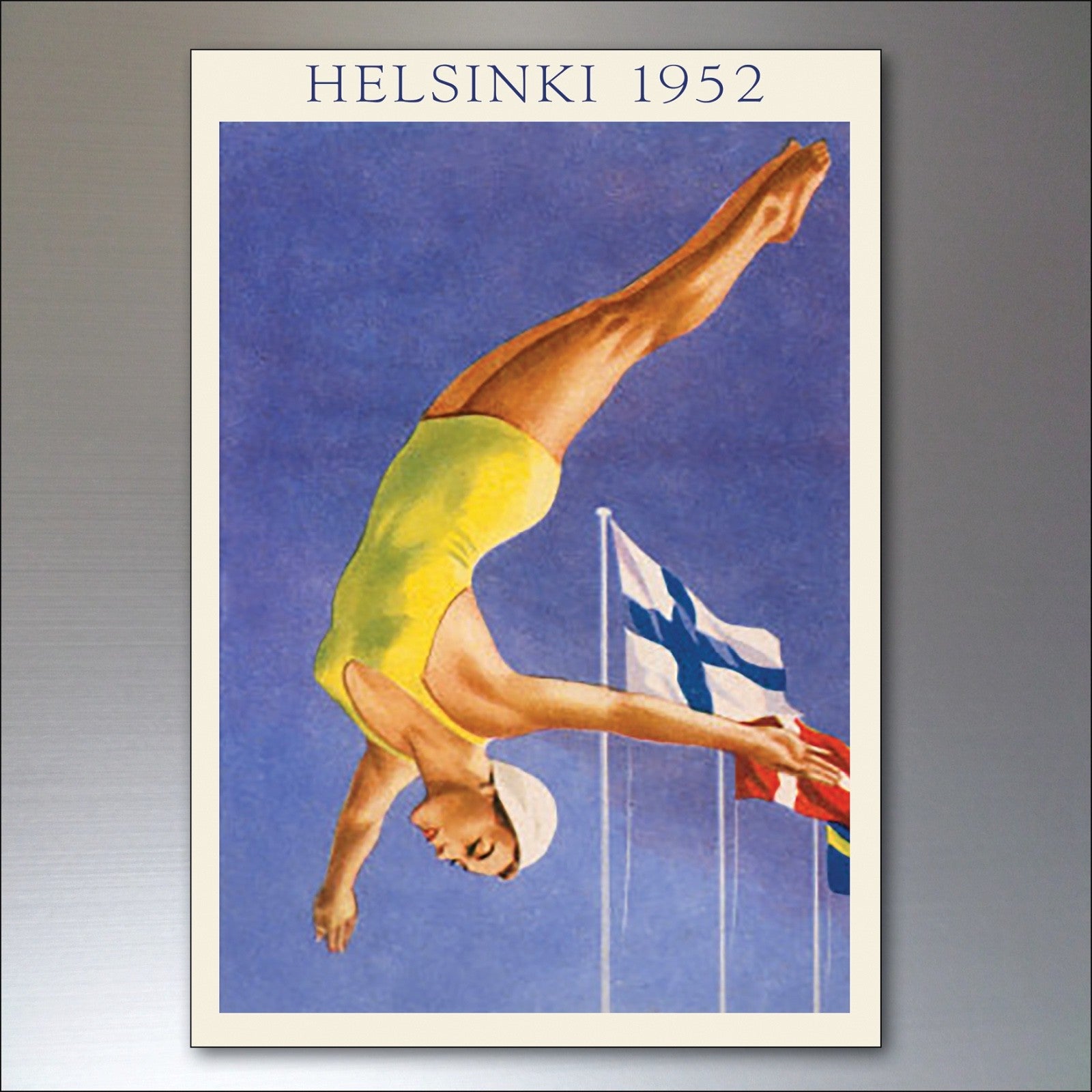 Set of 8 vintage fridge magnets featuring Olympic sports posters, ideal for decorating refrigerators with Olympic-themed images.
