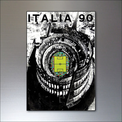 Set of 8 vintage football World Cup posters fridge magnets from 1986-2014, featuring colorful tournament designs and team logos.