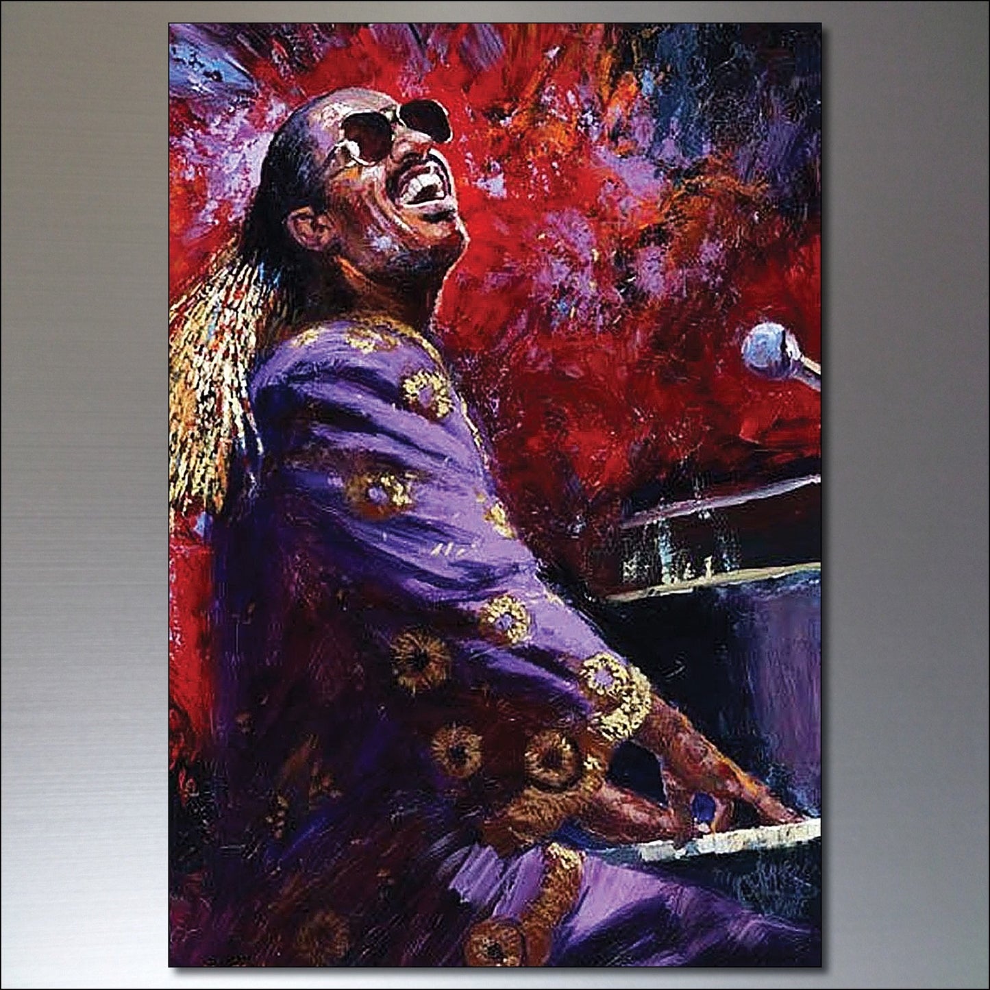 Set of 8 vintage blues, jazz, and soul icon fridge magnets featuring colorful painted music-themed designs.