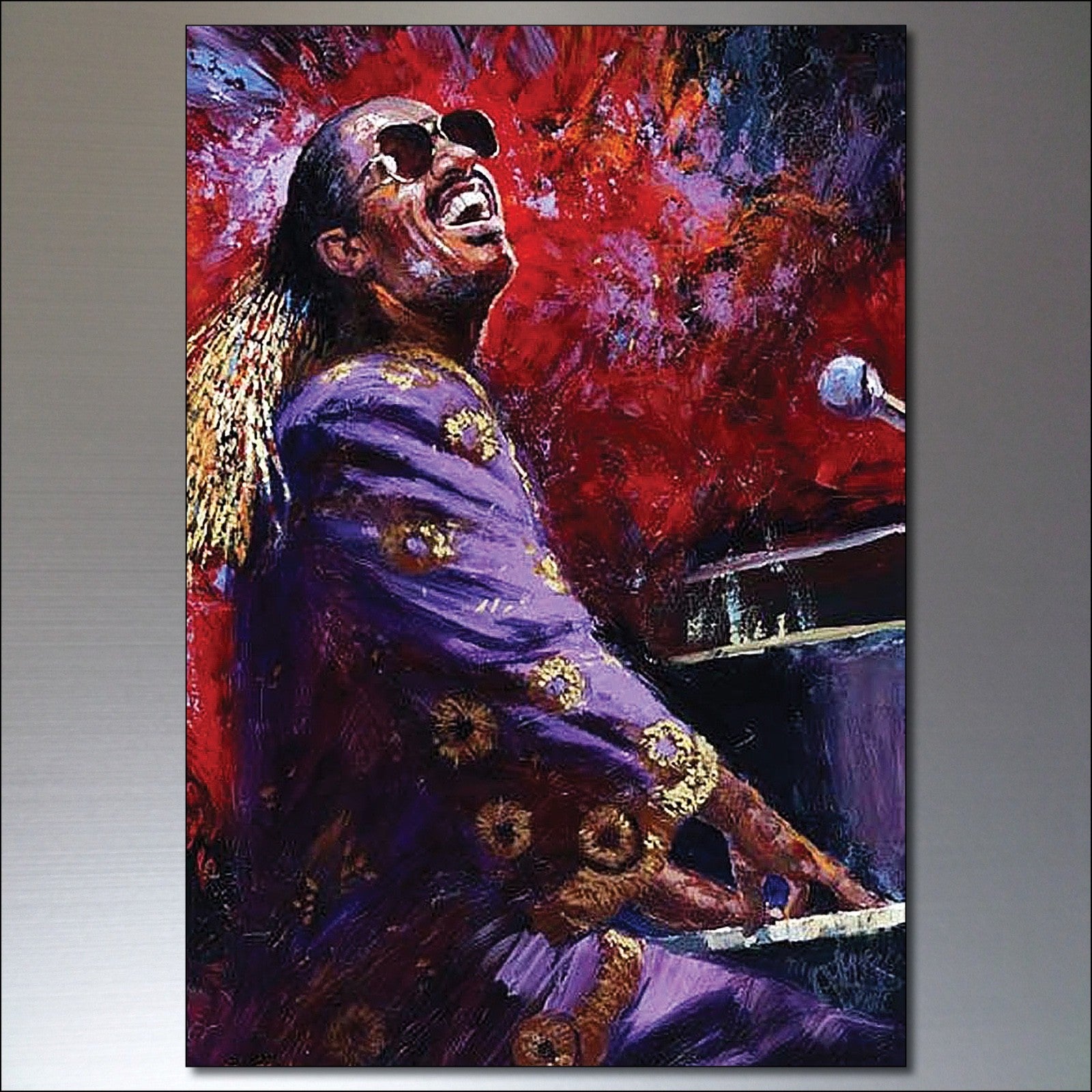 Set of 8 vintage blues, jazz, and soul icon fridge magnets featuring colorful painted music-themed designs.
