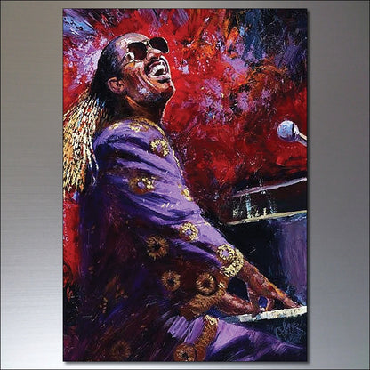 Set of 8 vintage blues, jazz, and soul icon fridge magnets featuring colorful painted music-themed designs.
