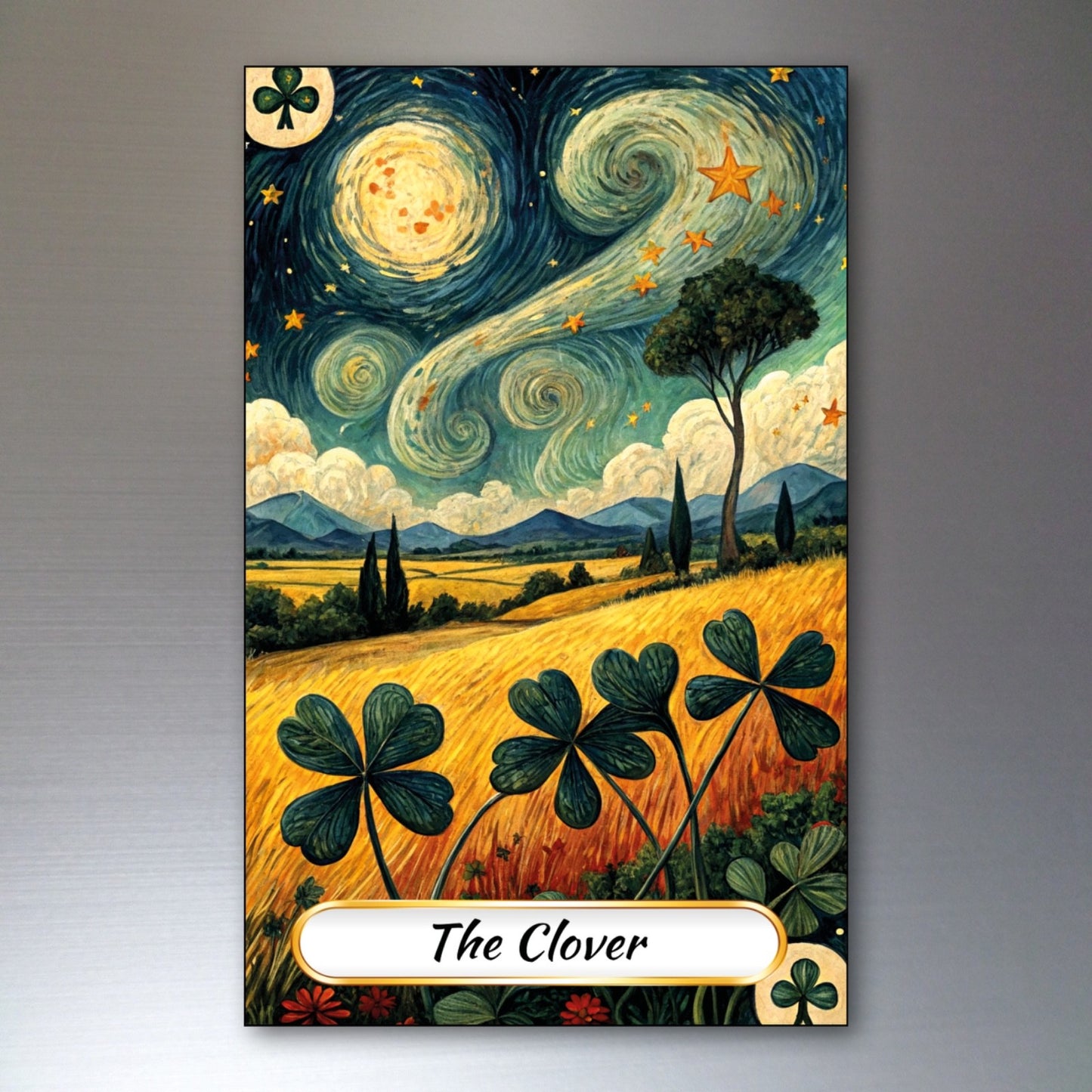 Set of 8 Van Gogh style Tarot card fridge magnets, featuring colorful, artistic designs of tarot images on magnetic surfaces.
