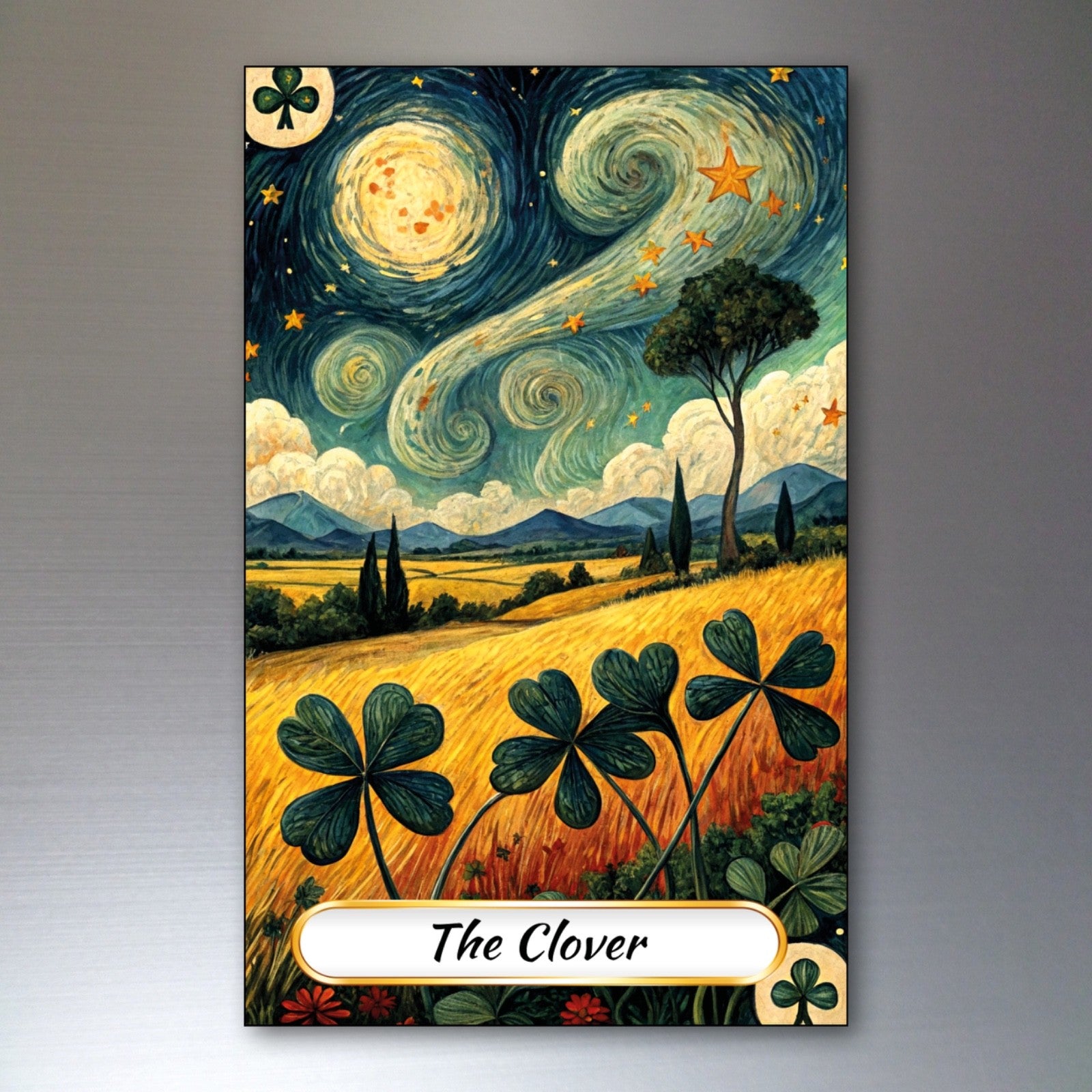 Set of 8 Van Gogh style Tarot card fridge magnets, featuring colorful, artistic designs of tarot images on magnetic surfaces.