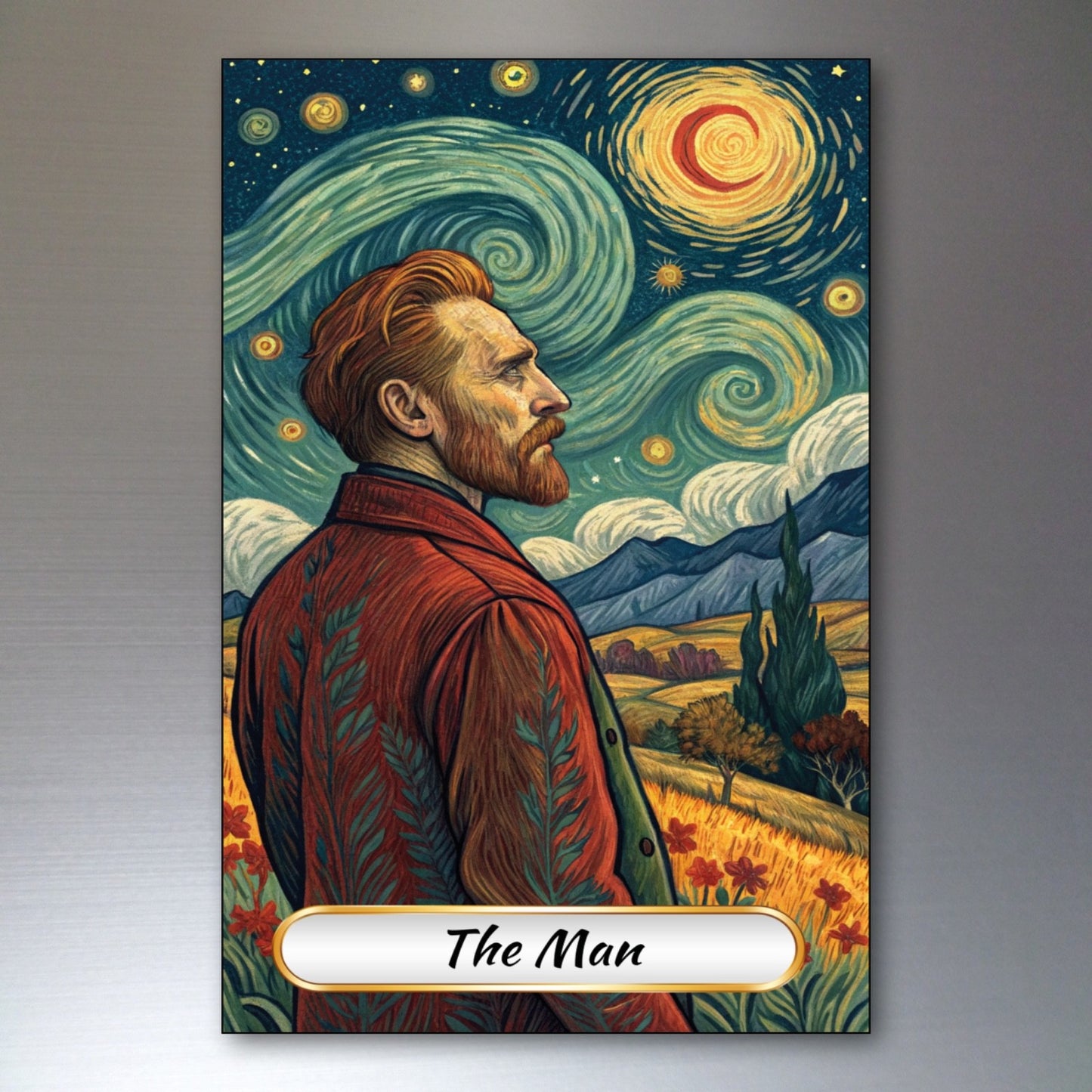 Set of 8 Van Gogh style Tarot card fridge magnets featuring colorful, artistic designs, ideal for decorating your refrigerator.