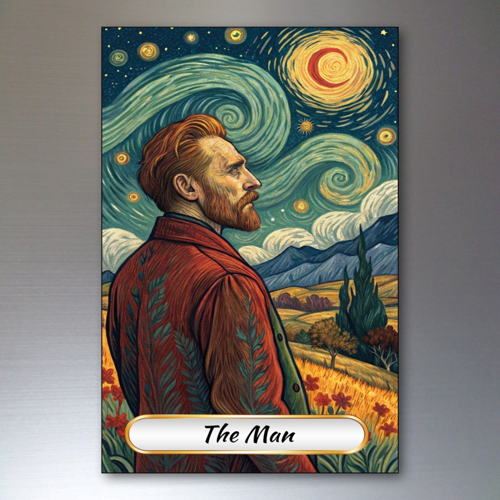 Set of 8 Van Gogh style Tarot card fridge magnets featuring colorful, artistic designs, ideal for decorating your refrigerator.