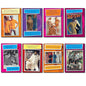 Set of eight funny 1970s knit wear fridge magnets featuring colorful vintage fashion designs, unbranded kitchen decor accessories.