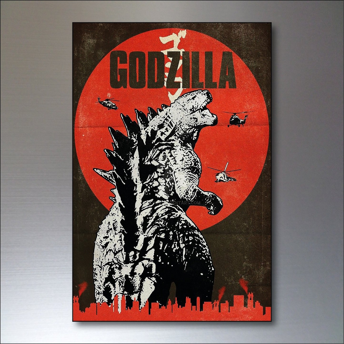 Set of 8 vintage Godzilla film poster fridge magnets featuring classic monster images, ideal for fridge or magnetic display.