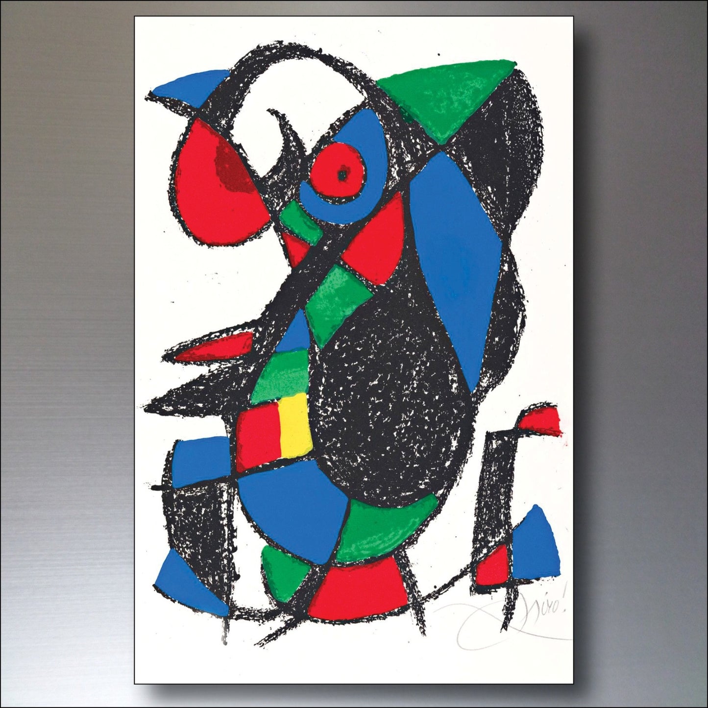 Set of 8 vintage Joan Miró fridge magnets featuring surrealist Spanish art illustrations.