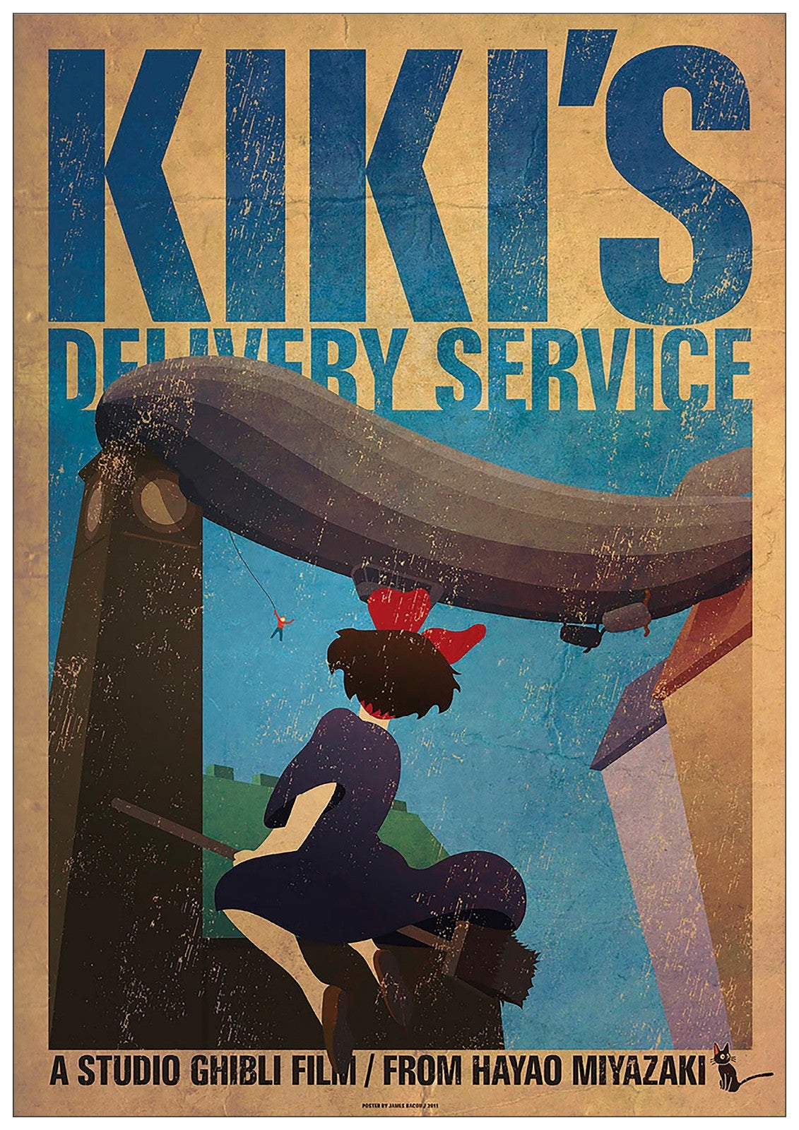 Studio Ghibli Kiki’s Delivery Service art print on high gloss paper, featuring colorful film poster by Bubbadoodoo in A3 size.