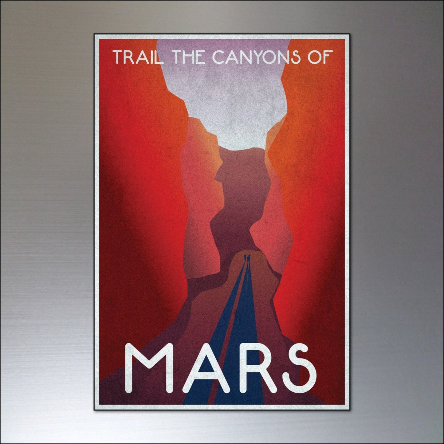 Set of 8 NASA-inspired retro sci-fi artwork prints featuring space travel explorers, designed for fridge decor.