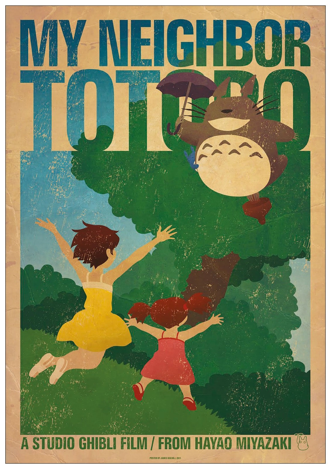 A3 high gloss Studio Ghibli My Neighbor Totoro film poster print by Bubbadoodoo featuring Totoro character artwork.