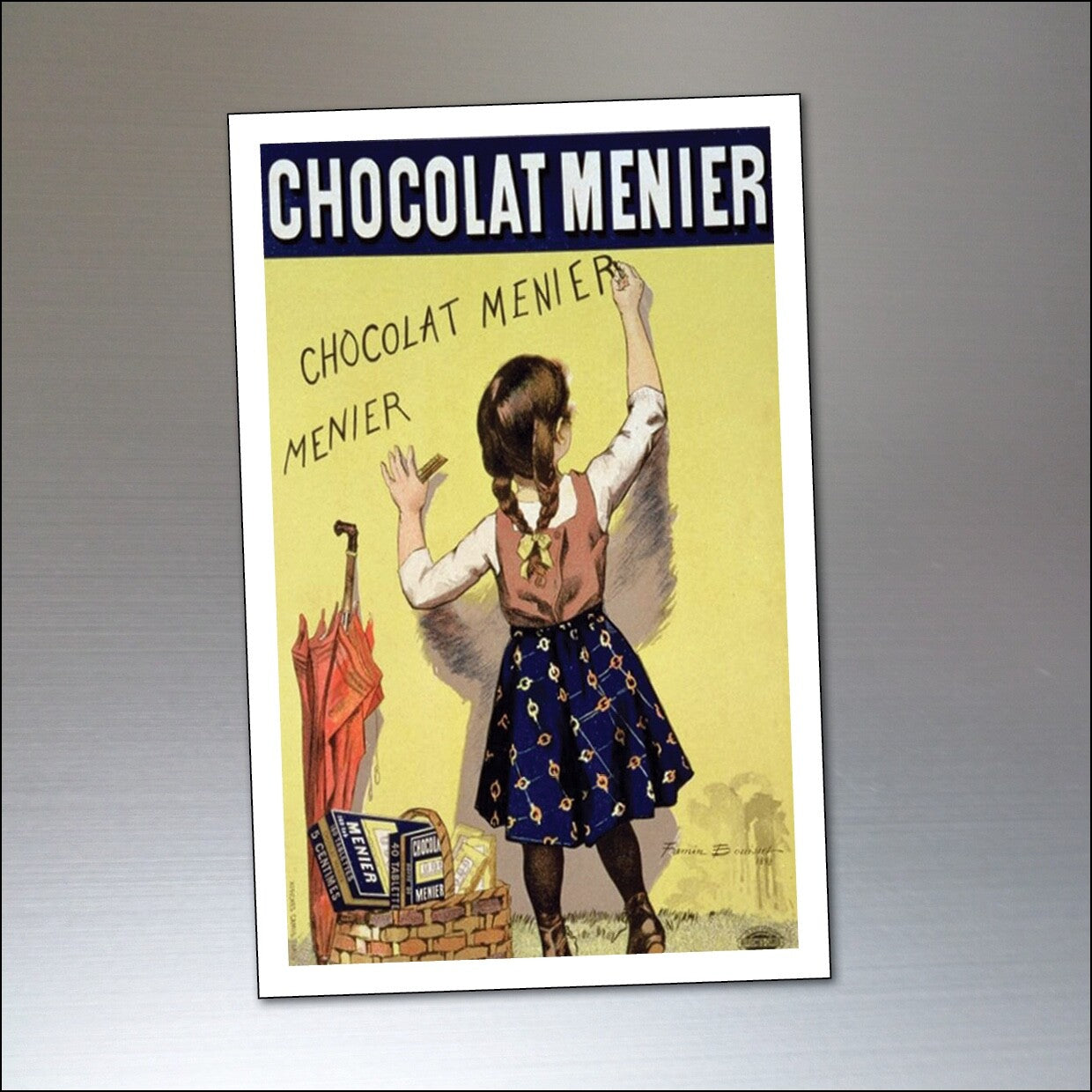 Vintage chocolate themed fridge magnets featuring shabby chic retro advertising posters with decorative, nostalgic design elements.