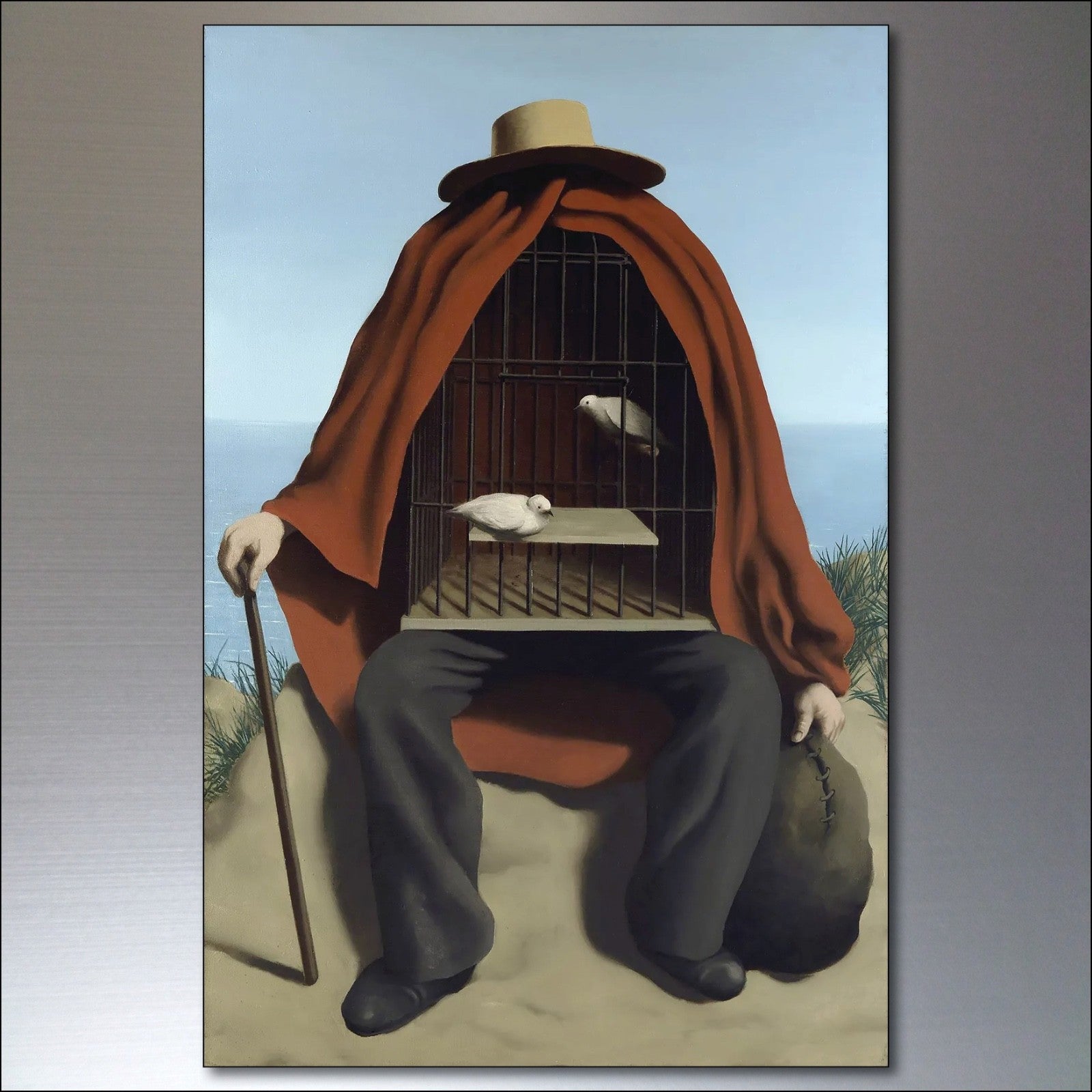 Set of 8 vintage fridge magnets featuring René Magritte surrealism paintings by Surralalist, showcasing iconic surrealist art designs.