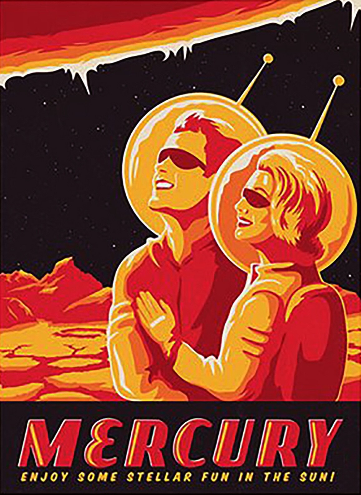 Set of six vintage sci-fi magnets featuring space travel artwork by Solar, with retro science fiction designs.