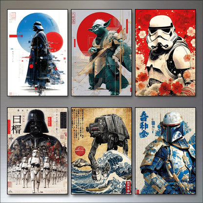 Set of six vintage retro sci-fi space wars fridge magnets featuring classic space battle artwork, unbranded collectible sci-fi art.