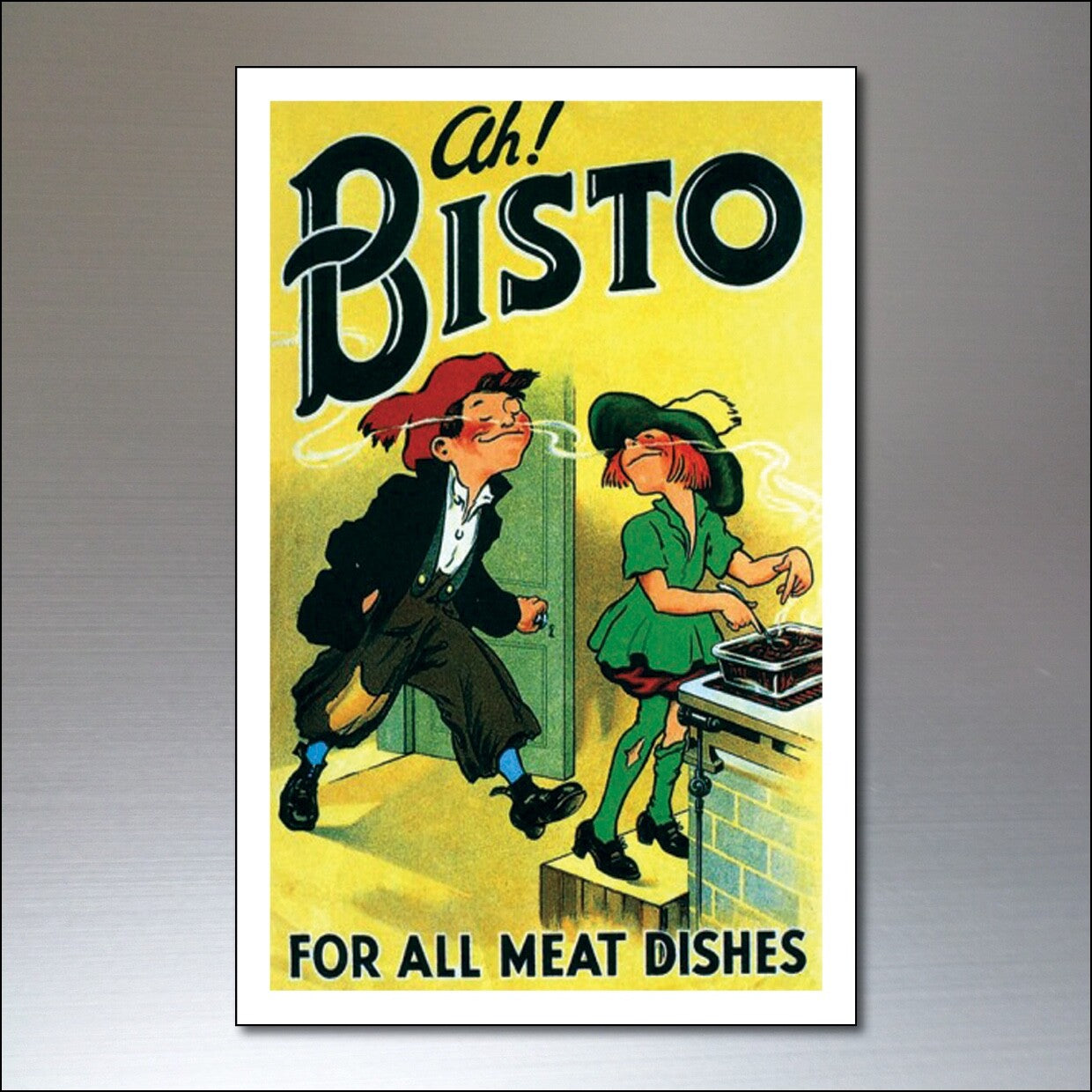 Set of nine vintage retro fridge magnets featuring colorful advertising designs, perfect for decorating your kitchen fridge.