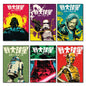 Set of six vintage retro sci-fi space wars fridge magnets featuring large, colorful sci-fi artwork with space battle themes.