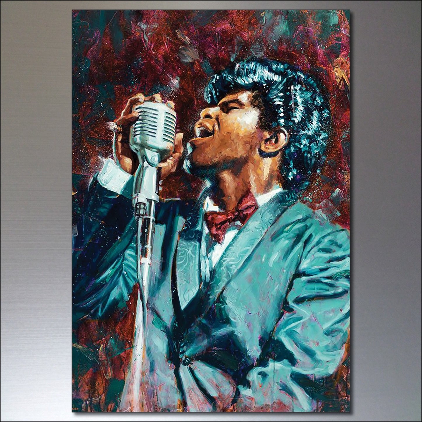 Set of 8 vintage blues, jazz, and soul icon paintings fridge magnets, featuring colorful musical-themed artwork.