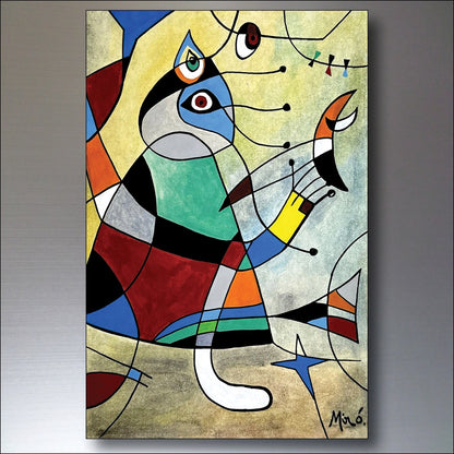 Set of 8 vintage Joan Miró fridge magnets featuring surrealist Spanish art and colorful abstract designs.