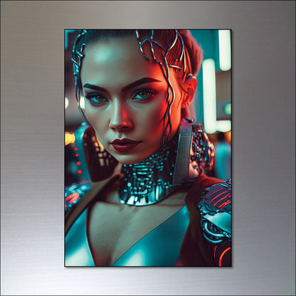 Set of 8 cyberpunk and steampunk women superhero fridge magnets, featuring vibrant, detailed designs for modern kitchen decor.