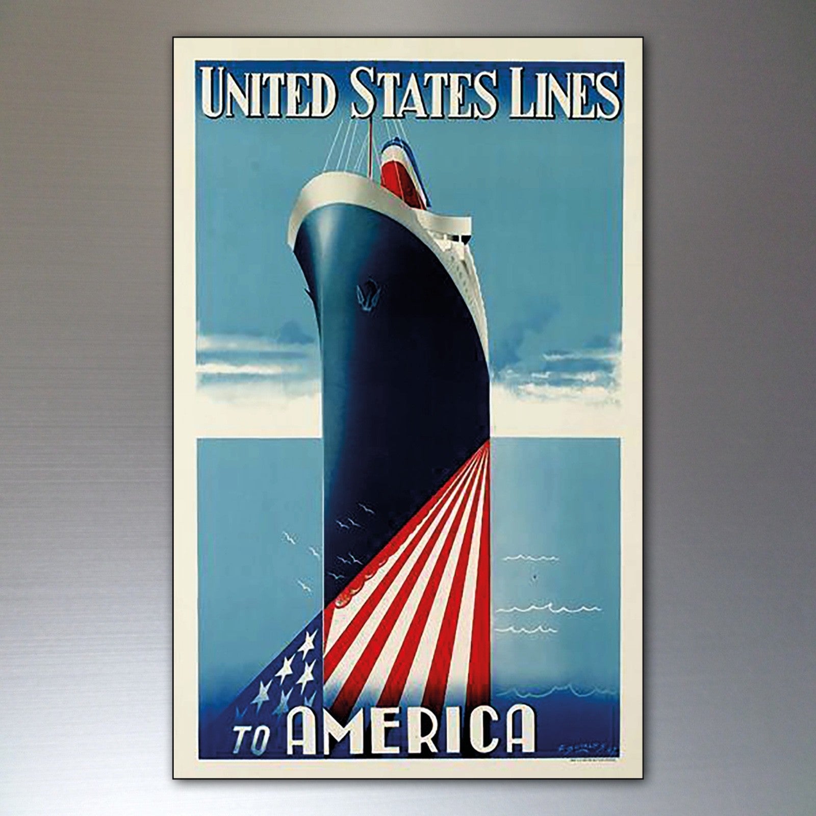 Set of 8 classic Atlantic liner shipping advertising fridge magnets featuring vintage maritime designs and logos.