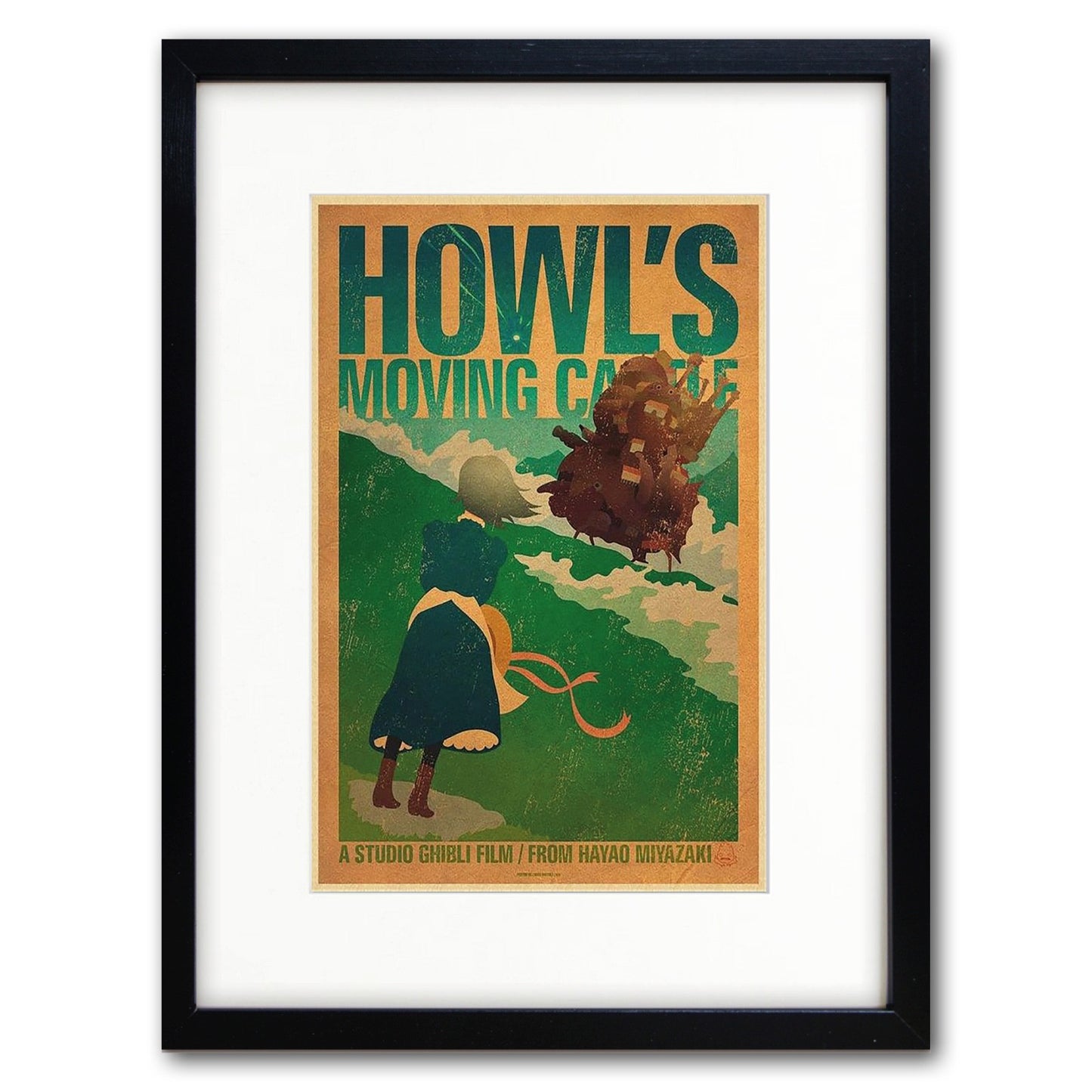 Studio Ghibli Howl's Moving Castle film poster printed on high gloss A3 paper, featuring colorful animated artwork.