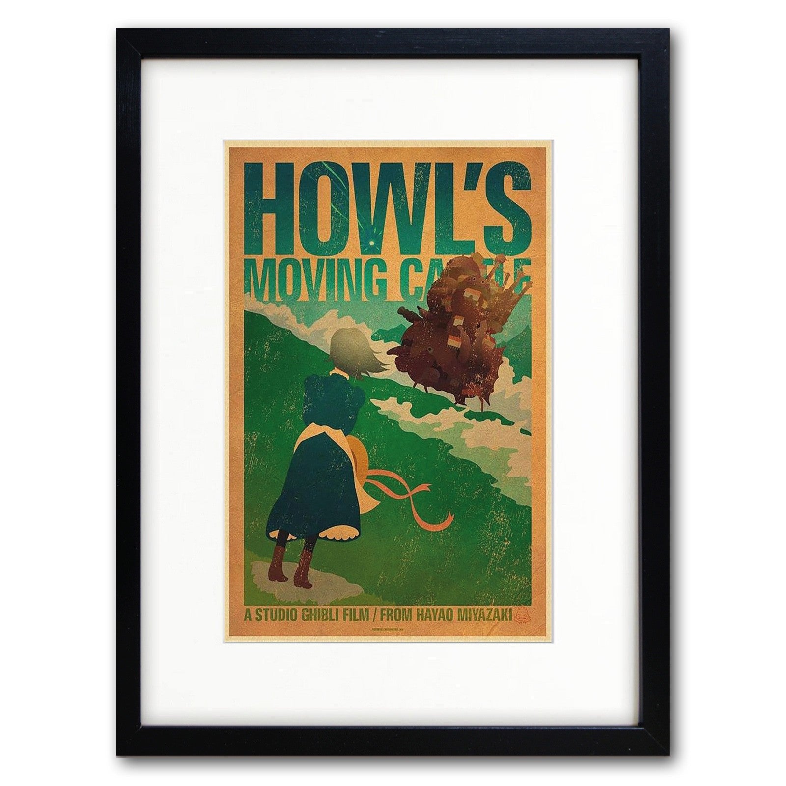 Studio Ghibli Howl's Moving Castle film poster printed on high gloss A3 paper, featuring colorful animated artwork.