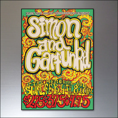Set of 8 vintage 1960s and 70s psychedelic music posters fridge magnets, featuring colorful retro designs.