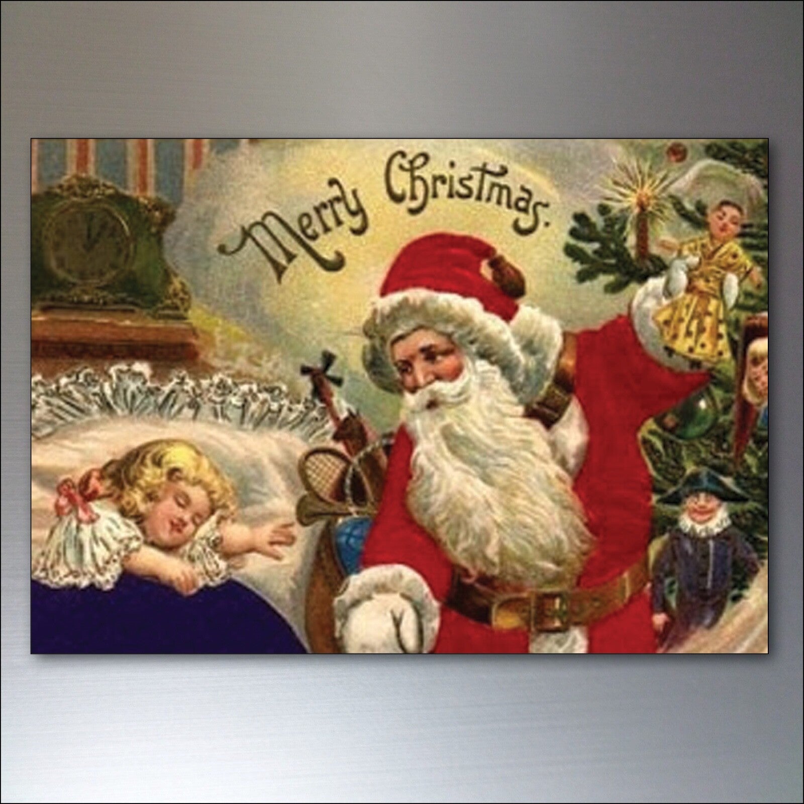 Vintage Victorian Christmas scenes fridge magnets set, featuring 8 traditional holiday images, by Xmas brand.