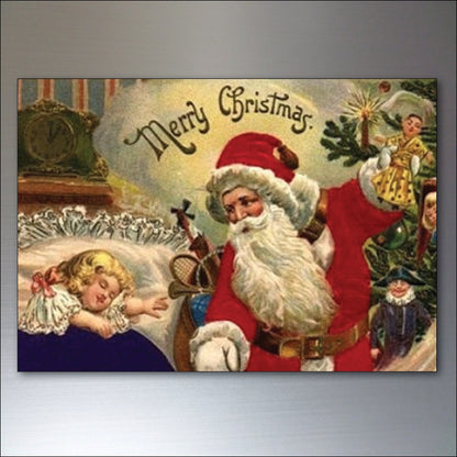 Vintage Victorian Christmas scenes fridge magnets set, featuring 8 traditional holiday images, by Xmas brand.
