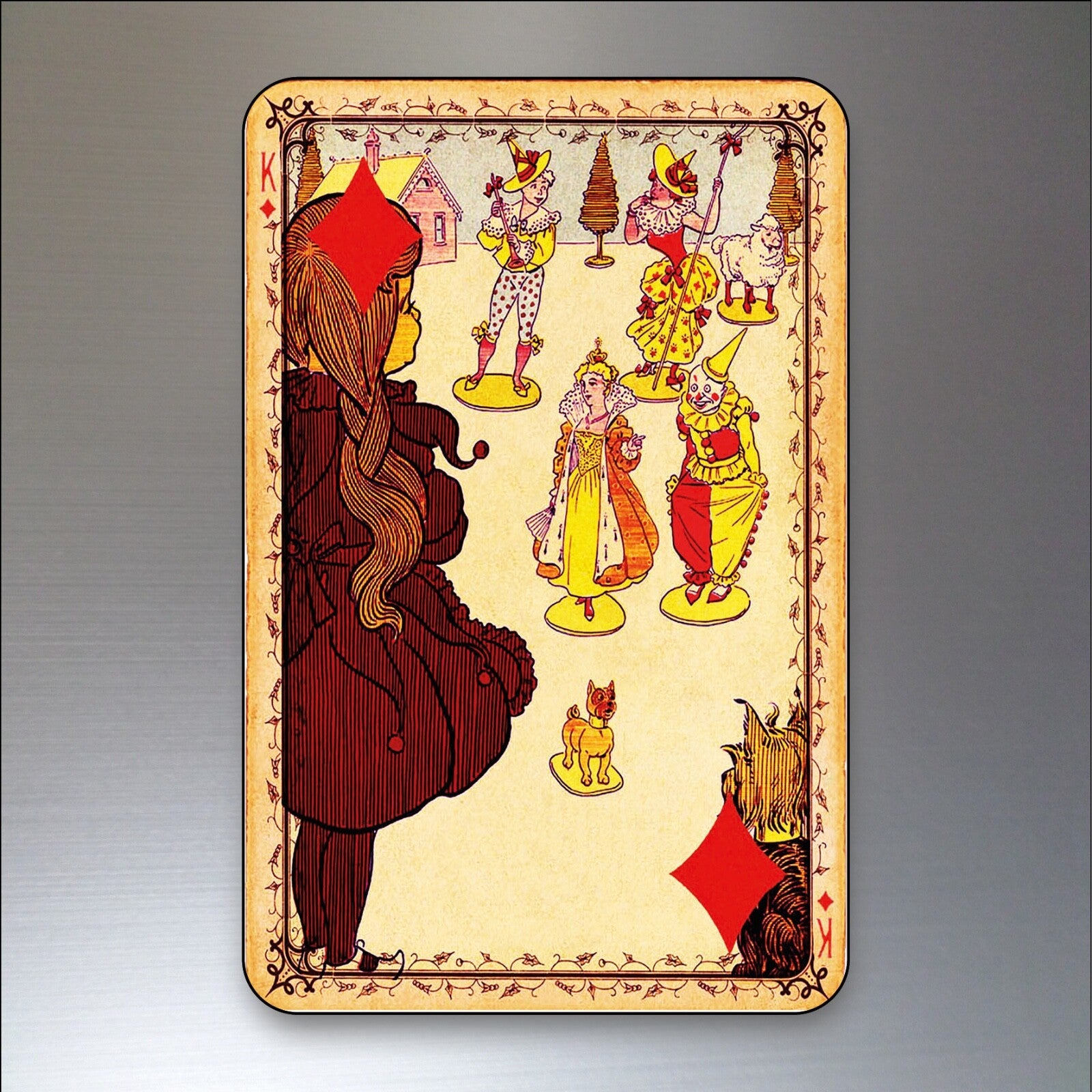 Vintage Wizard of Oz fridge magnets set of 8 featuring vintage playing card designs and decorative magnet backs.