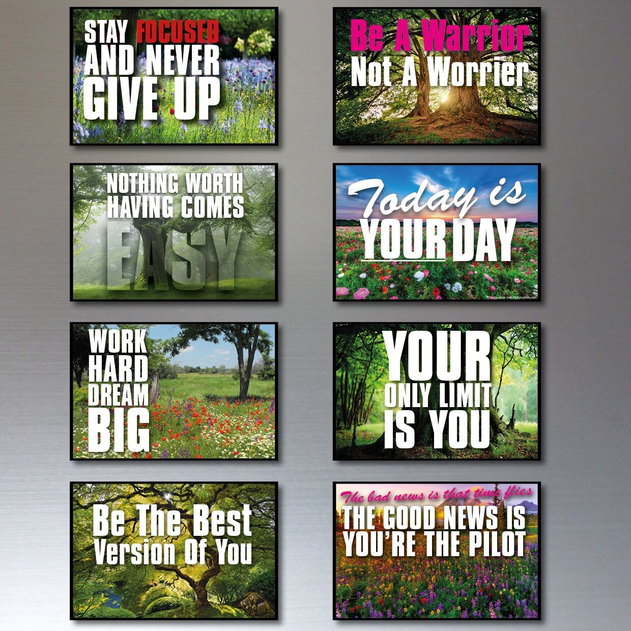 Set of 8 vintage retro fridge magnets featuring motivational and inspirational quotes, unbranded decorative magnetic accessories.