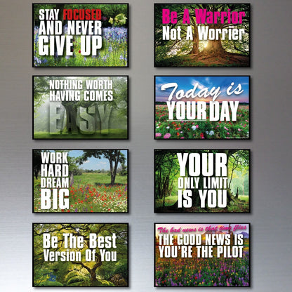 Set of 8 vintage retro fridge magnets featuring motivational and inspirational quotes, unbranded decorative magnetic accessories.
