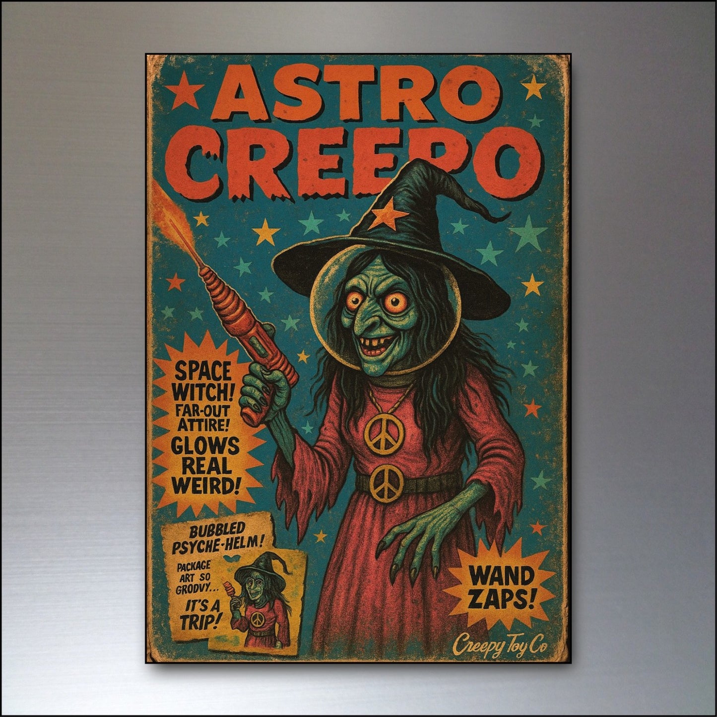 Set of six vintage horror comic cover fridge magnets featuring spooky Halloween designs, unbranded collectible magnet set.