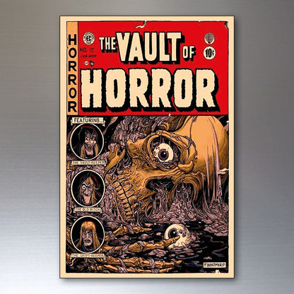 Set of 8 vintage Halloween horror comic cover fridge magnets featuring spooky and scary designs, perfect for Halloween decor.