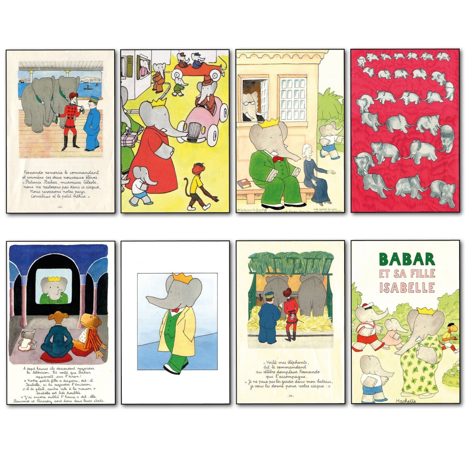 Set of 8 vintage Babar the Elephant fridge magnets, French book-themed decorative refrigerator magnets.