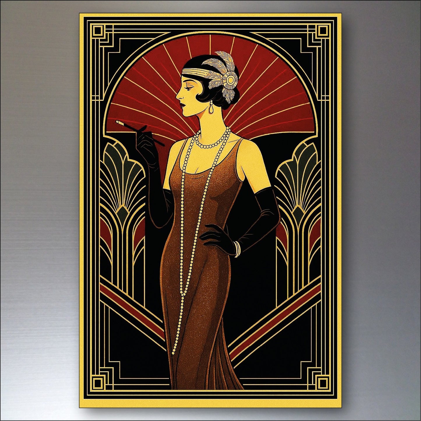 Set of 8 Art Deco Noir style fridge magnets featuring classic, collectible design, perfect for decorative kitchen accessories.