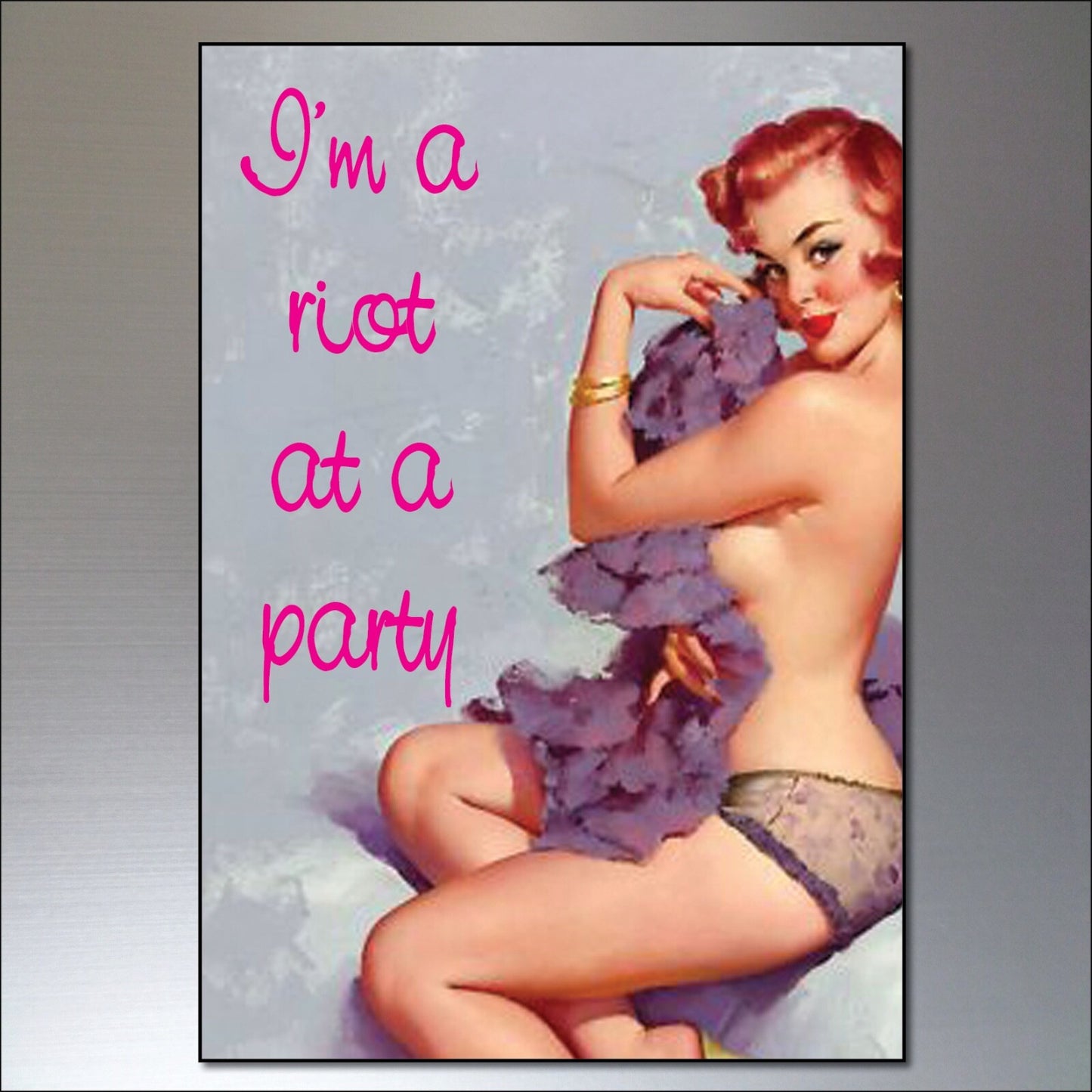 Set of 8 vintage pin-up girl fridge magnets, colorful retro-inspired decorations for refrigerators and magnetic surfaces.