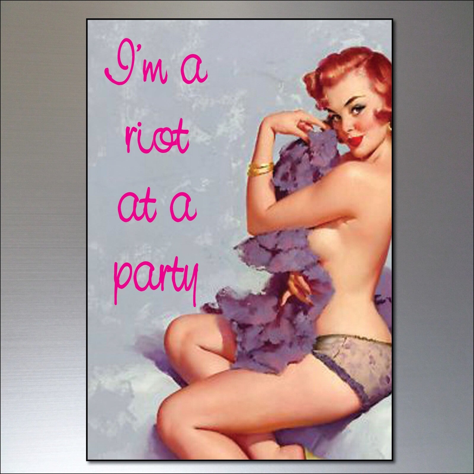 Set of 8 vintage pin-up girl fridge magnets, colorful retro-inspired decorations for refrigerators and magnetic surfaces.