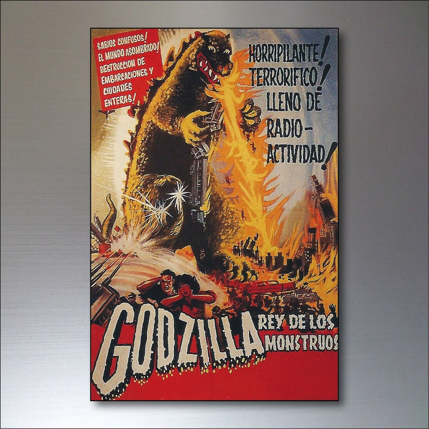 Set of 8 vintage Godzilla film poster fridge magnets featuring colorful monster images, perfect for refrigerator decoration.