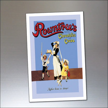 Vintage-style fridge magnets featuring 9 chocolate advertising posters with shabby chic and retro designs.