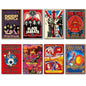Set of 8 vintage 1960s and 70s psychedelic music posters fridge magnets featuring colorful, retro designs and bold graphic styles.