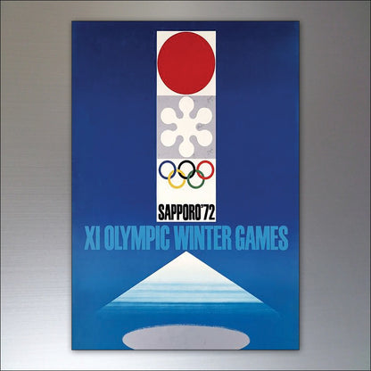 Set of 8 vintage Winter Olympics fridge magnets featuring Olympic posters, perfect for decorating your refrigerator.