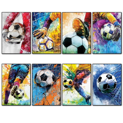 Set of 8 vintage-style football fridge magnets featuring World Cup sports-themed designs by Sports.