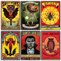 Set of six vintage Halloween horror comic cover fridge magnets featuring spooky, scary illustrations in a retro style.