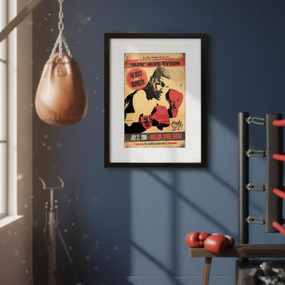 A framed vintage-style boxing poster featuring Mike Tyson with the text "The Beast of Brooklyn" and "Iron Mike Tyson," shown against a plain white background.