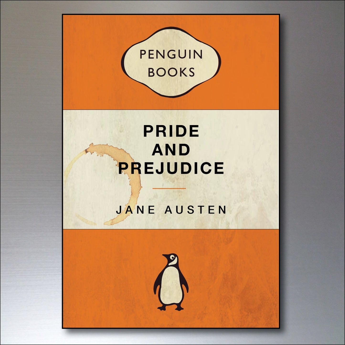 Set of 8 vintage penguin book cover retro fridge magnets featuring classic book illustrations and colorful designs.